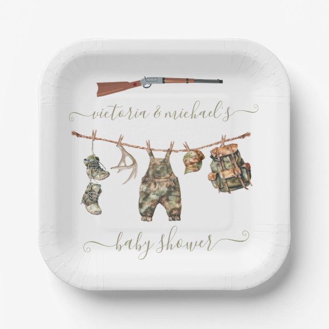 Hunting Camo Boy Baby Shower Paper Plate (Front)