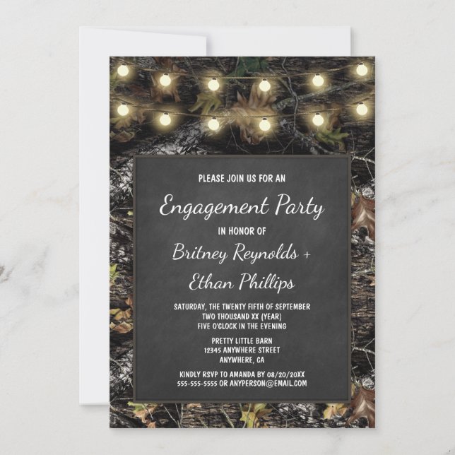 Hunting Camo + Chalk Engagment Party Invitations (Front)