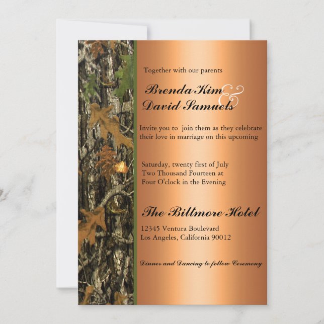 Hunting Camo Leaves Wedding Invitation (Front)