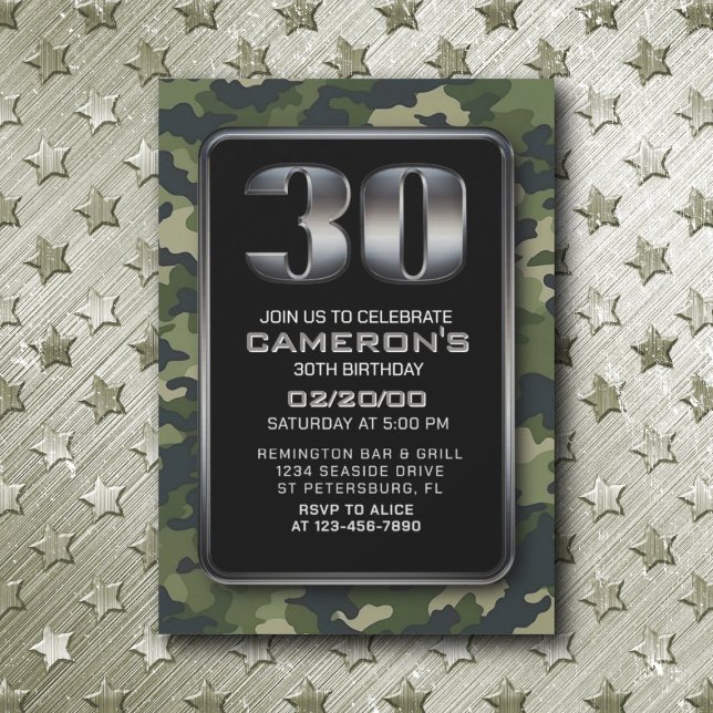Hunting Camo Military 30th Birthday Invitation (Creator Uploaded)