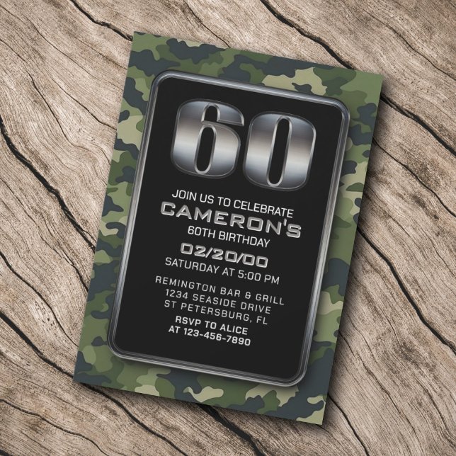 Hunting Camo Military 60th Birthday Invitation (Creator Uploaded)