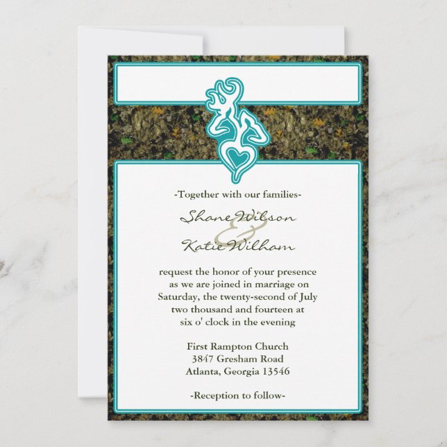 Hunting Camo Turquoise Custom Outline Colour Invit Invitation (Front)