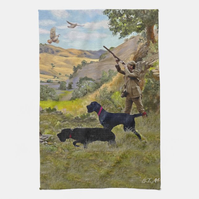 Hunting Chukar partridge  Tea Towel (Vertical)