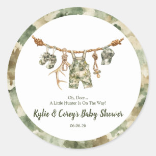 Hunting Clothesline Camo Boy Baby Shower Classic Round Sticker