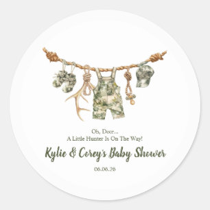 Hunting Clothesline Camo Boy Baby Shower Classic Round Sticker