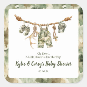 Hunting Clothesline Camo Boy Baby Shower Square Sticker