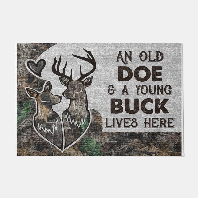 Hunting Couple Mat, An Old Doe and A Young Buck Doormat (Front)