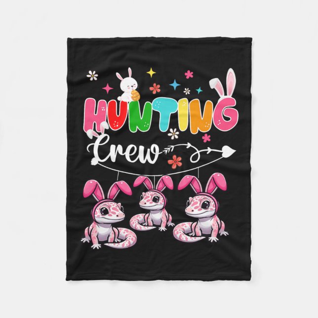 Hunting Crew Three Easter Bunny Geckos Hunting Egg Fleece Blanket (Front)