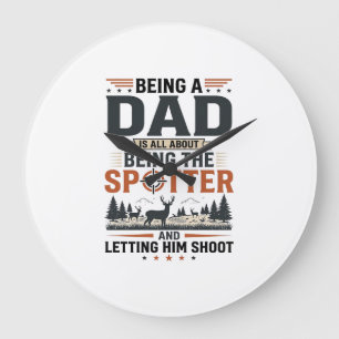 Hunting Dad Spotter Vintage Engraving Shirt Design Large Clock