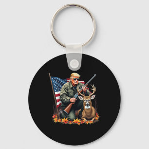 Hunting Deer Season Vintage Trump Usa Flag Camoufl Key Ring