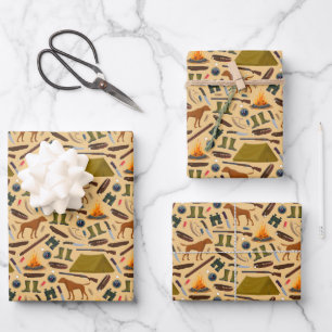 Hunting Dog Shotgun Tent Binoculars Sports Wrapping Paper Sheet