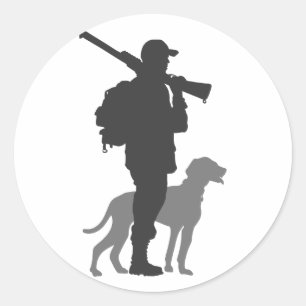 Hunting dog with hunter - Choose background colour Classic Round Sticker
