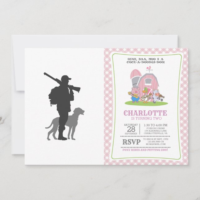 Hunting dog with hunter - Choose background colour Invitation (Front)