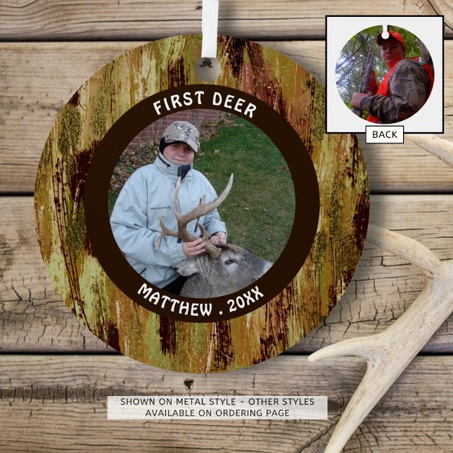 Hunting FIRST DEER Photo Camouflage Personalised Metal Tree Decoration (Creator Uploaded)