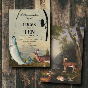 Hunting Fishing Adventure Begins Kids Birthday Invitation
