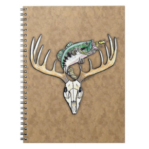 Hunting Fishing Bass Deer Skull Antlers Notebook