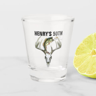 Hunting Fishing Bass Deer Skull Shot Glass