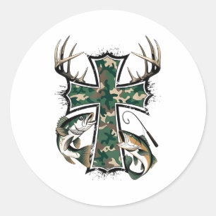 Hunting Fishing Faith - Christian Hunter Fisherman Classic Round Sticker