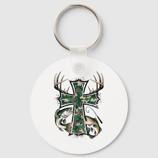 Hunting Fishing Faith - Christian Hunter Fisherman Key Ring (Front)