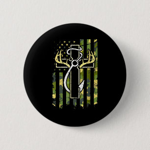 Hunting Fishing Faith Cross Deer Antlers American 6 Cm Round Badge