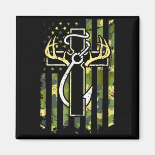Hunting Fishing Faith Cross Deer Antlers American  Magnet