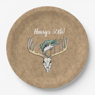 Hunting Fishing Happy 50th Birthday Party Paper Plate
