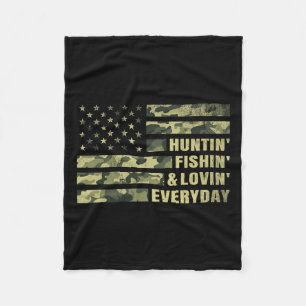 Hunting Fishing Loving Every Day Camo American Fla Fleece Blanket