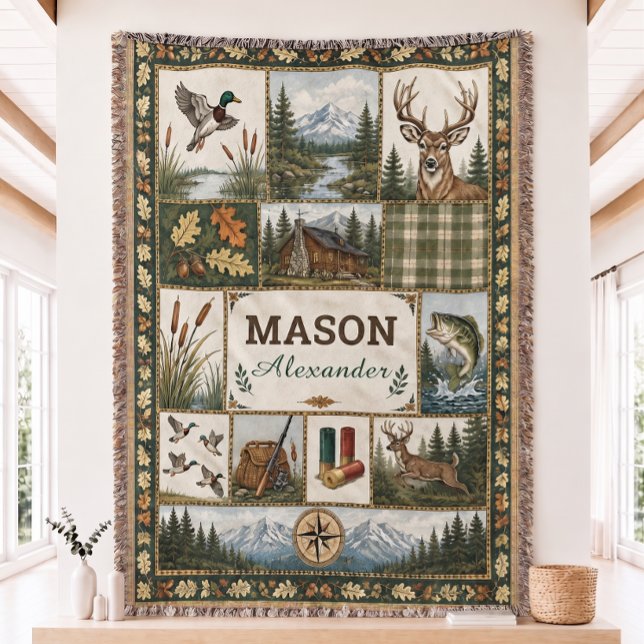 Hunting Fishing Quilt  Woven Throw Blanket  (Creator Uploaded)