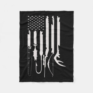 Hunting Fishing Usa Flag American Themed Decor  Fleece Blanket