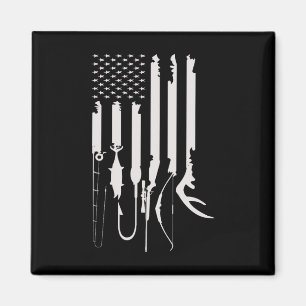 Hunting Fishing Usa Flag American Themed Decor Magnet