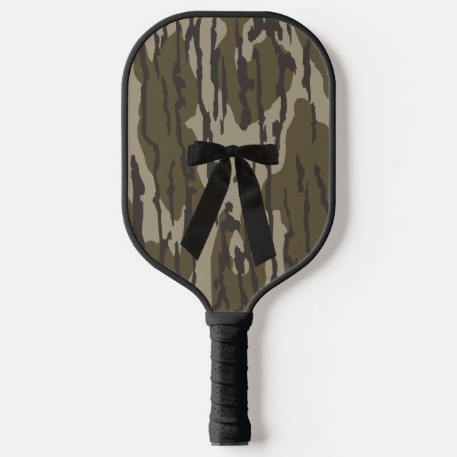 Hunting Girl Camo Black Bow Ribbon Pickleball Paddle (Front)