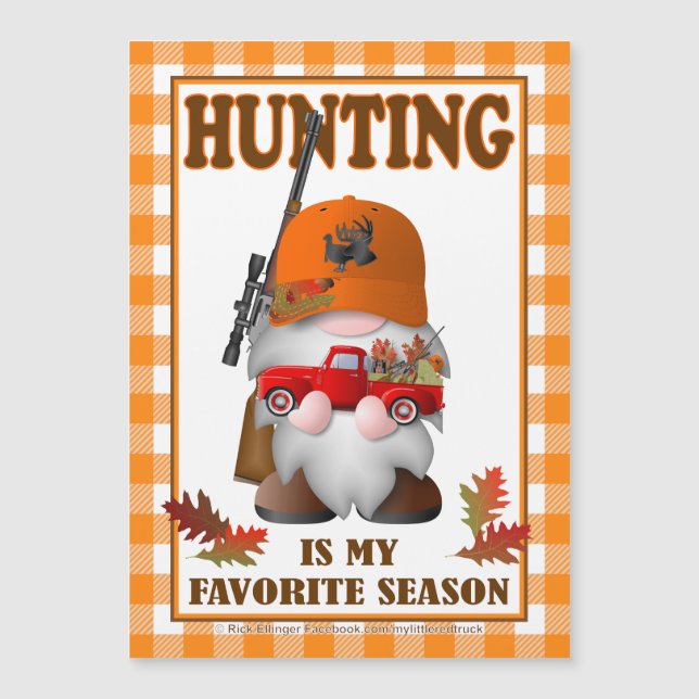 Hunting Gnome with Little Red Truck vinyl magnet (Front)