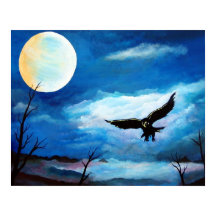 Hunting Hawk Night Moon