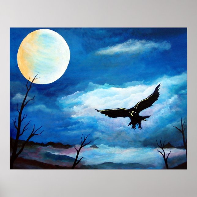 Hunting Hawk Night Moon Poster (Front)
