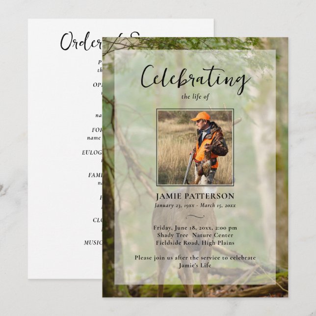Hunting Hunter Outdoorsman Photo Funeral Program  Invitation (Front/Back)