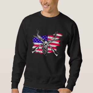 Hunting Hunters Deer USA US American Flag Deer Hun Sweatshirt