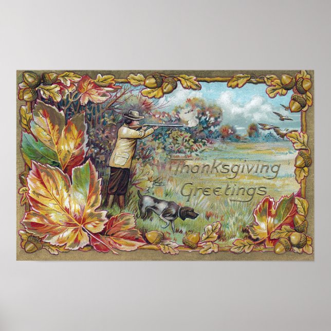 Hunting in Autumn Vintage Thanksgiving Poster (Front)