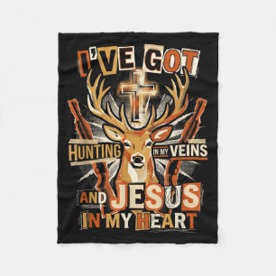 Hunting In My Veins Jesus In Heart Christian Deer  Fleece Blanket