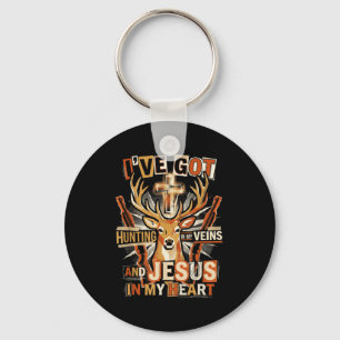 Hunting In My Veins Jesus In Heart Christian Deer Key Ring