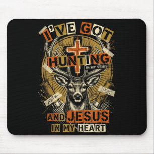 Hunting In My Veins Jesus In Heart Christian Deer  Mouse Pad