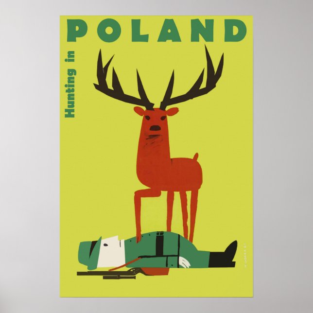 Hunting in Poland, vintage travel poster (Front)