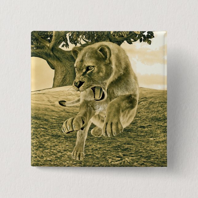 Hunting Lioness 15 Cm Square Badge (Front)