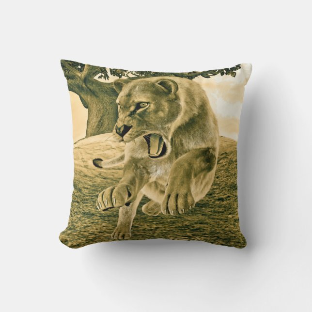 Hunting Lioness Cushion (Front)