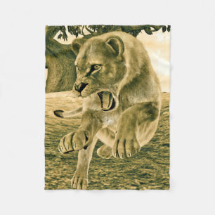 Hunting Lioness Fleece Blanket