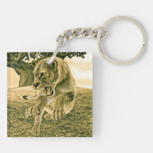 Hunting Lioness Key Ring