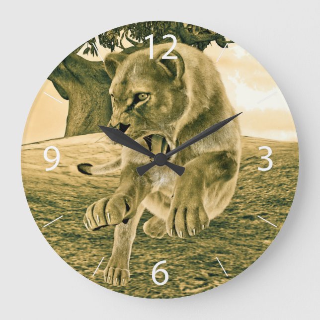 Hunting Lioness Large Clock (Front)