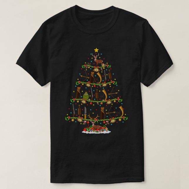 Hunting Lover Xmas Lighting Santa Hunting Christma T-Shirt (Design Front)