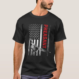 Hunting Pheasant bird Vintage US flag art Hunter T-Shirt