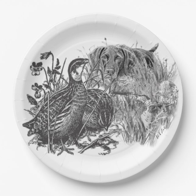 Hunting  quail with hunting dog     paper plate (Front)