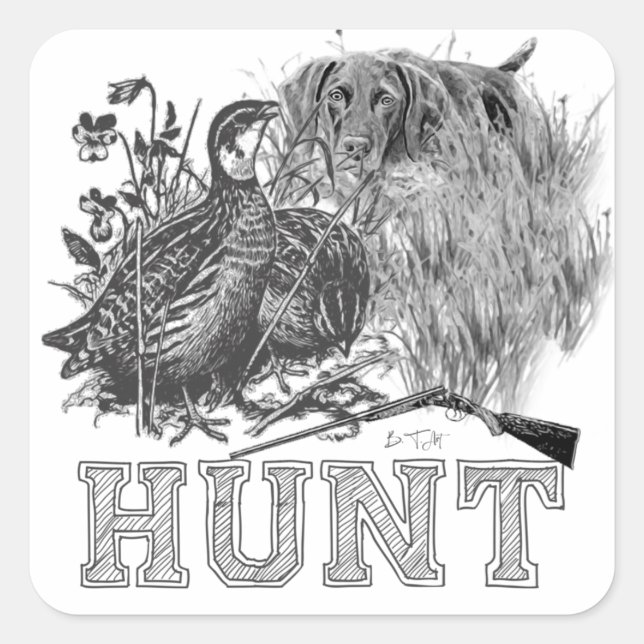Hunting  quail with hunting dog    square sticker (Front)
